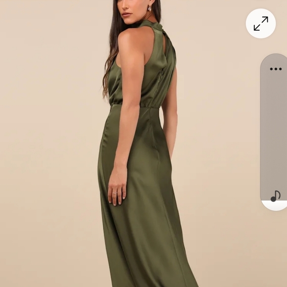 The Lulus Distinctive Charm Olive Green Satin Asymmetrical Maxi Dress - Picture 3 of 11